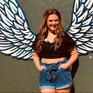 Cut tie up wrap around denim shorts